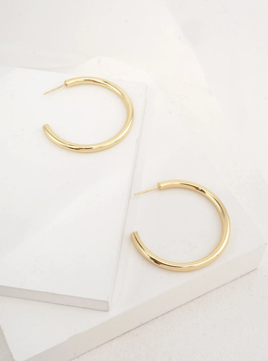 14K Gold-Dipped Polished Round Hoop Earrings