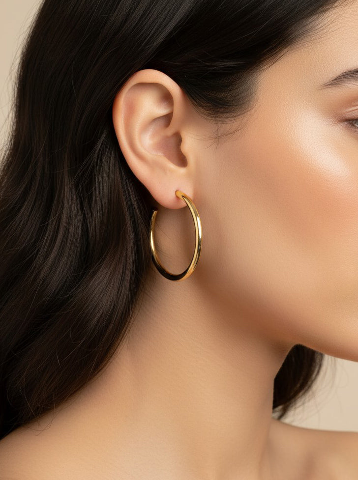14K Gold-Dipped Polished Round Hoop Earrings