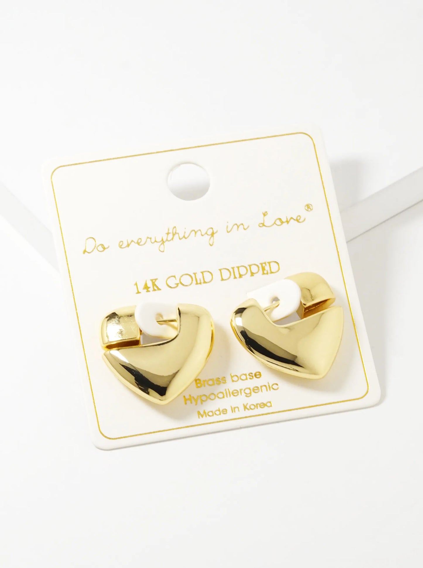 14k Gold Dipped Puffy Heart Hoop Earrings
