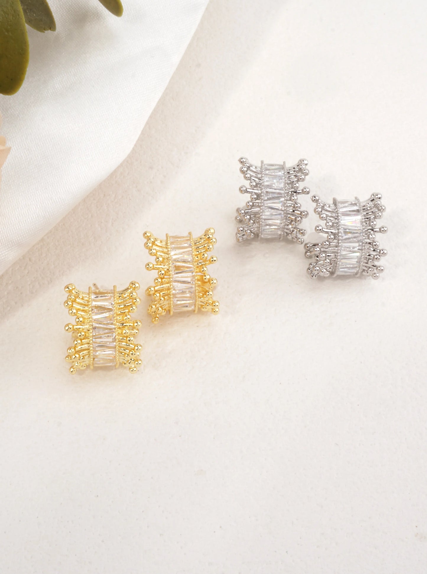 14K-Gold Dipped Radiant Baguette Hoop Earrings