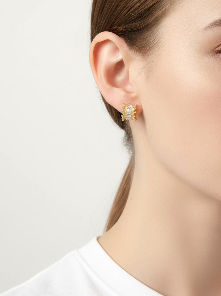14K-Gold Dipped Radiant Baguette Hoop Earrings