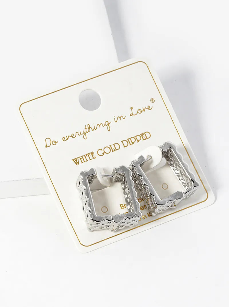 14K Gold Dipped Rectangle Shape Woven Huggie Hoop Earrings