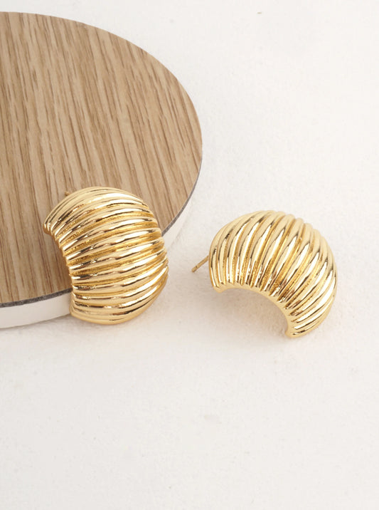 14K Gold-Dipped Ribbed Half-Moon Stud Earrings