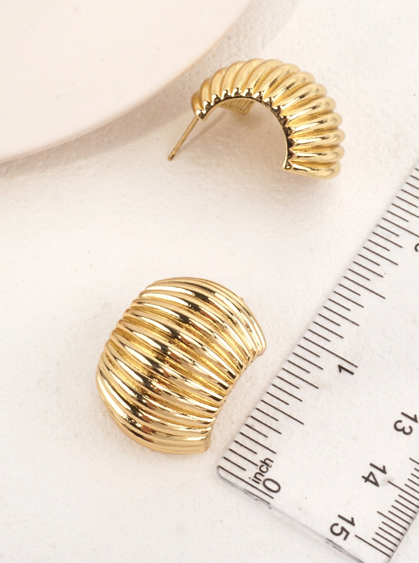 14K Gold-Dipped Ribbed Half-Moon Stud Earrings