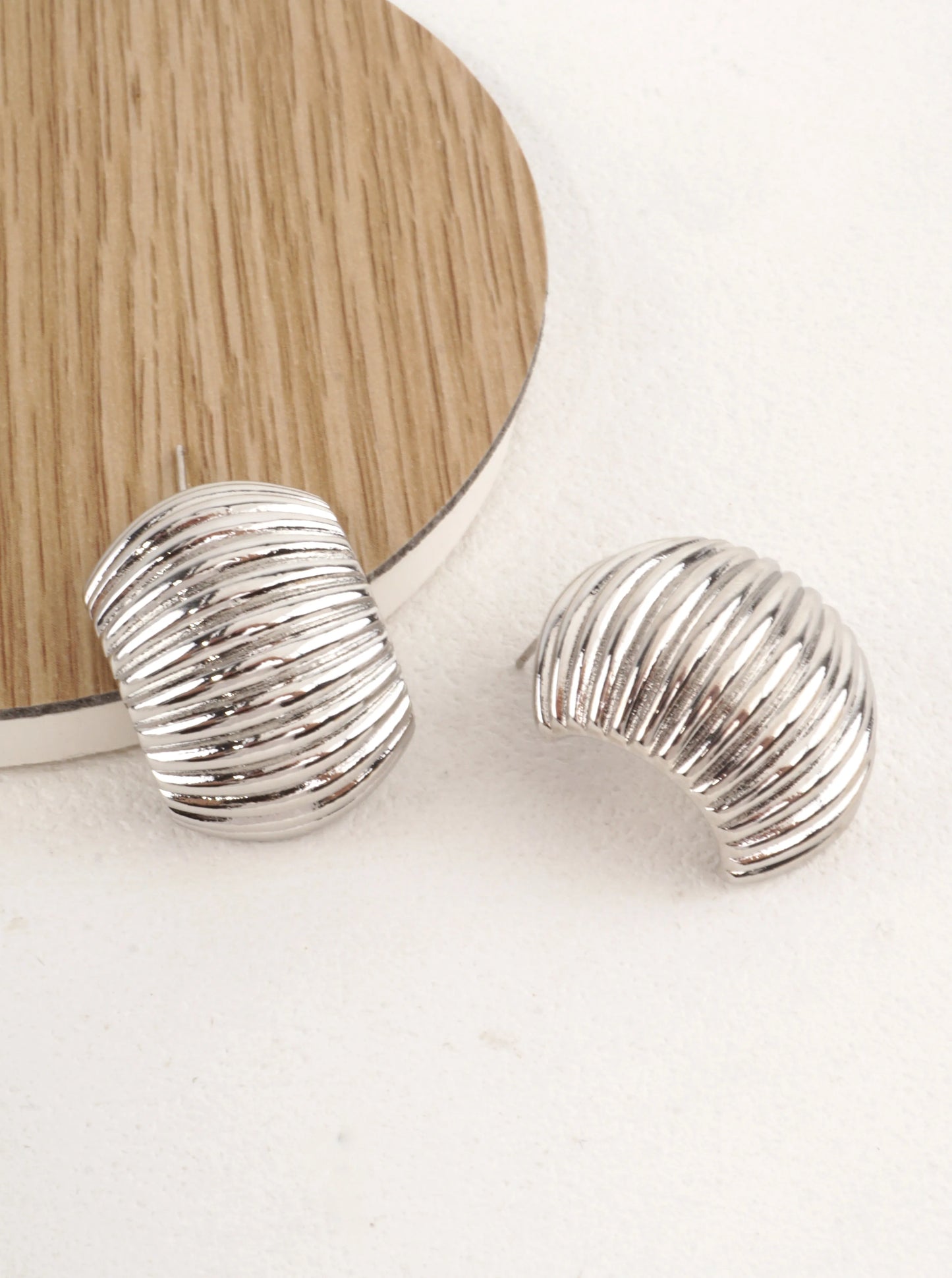 14K Gold-Dipped Ribbed Half-Moon Stud Earrings