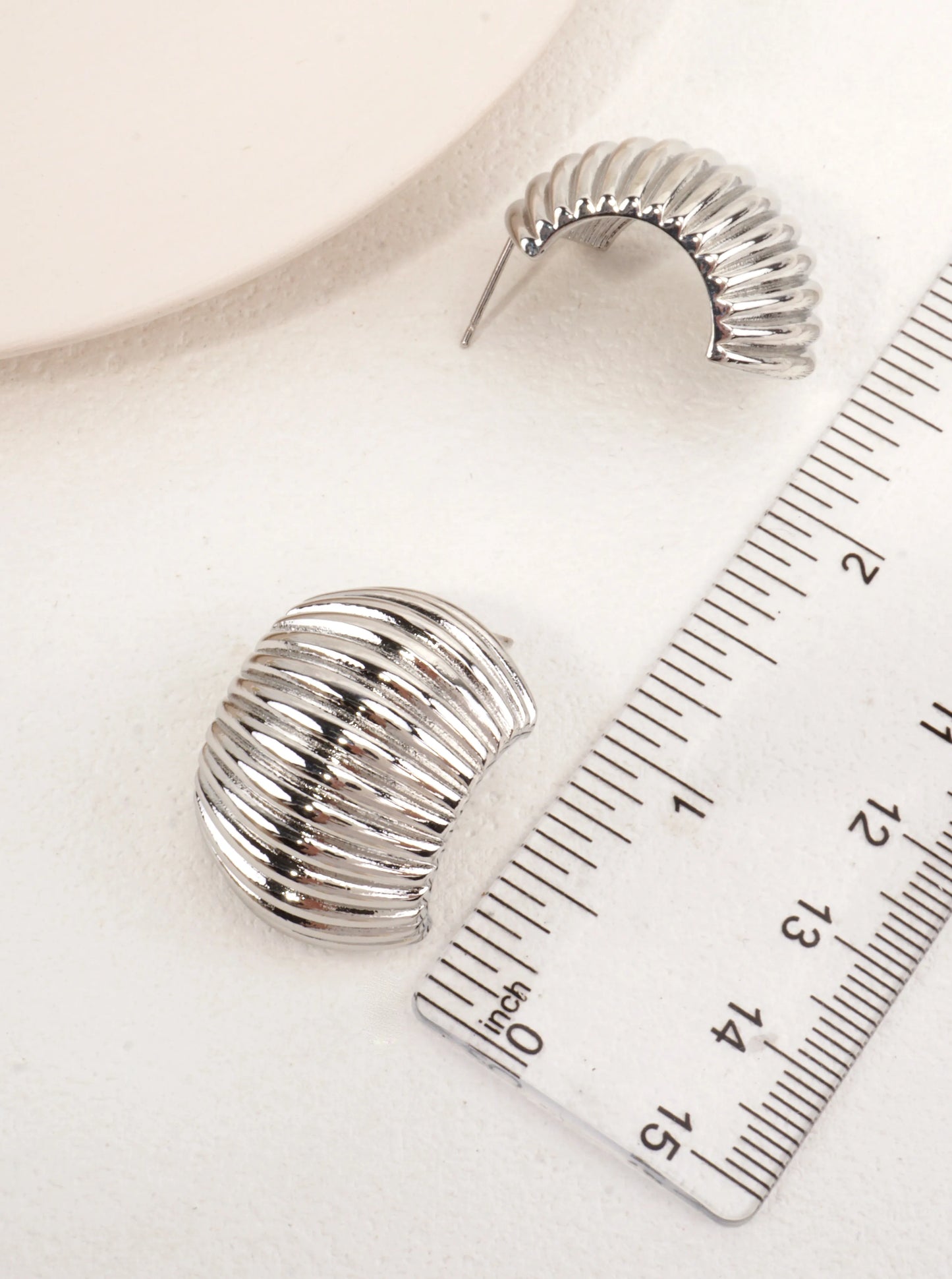 14K Gold-Dipped Ribbed Half-Moon Stud Earrings