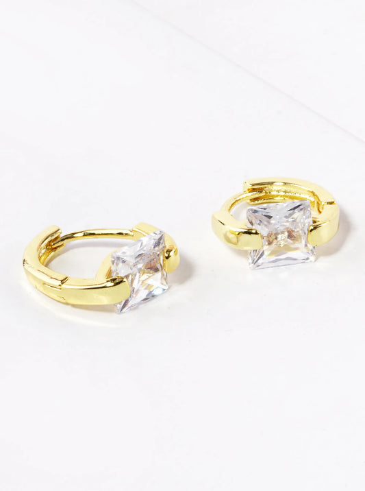 14K Gold Dipped Square CZ Stone 10mm Huggie Hoop Earrings