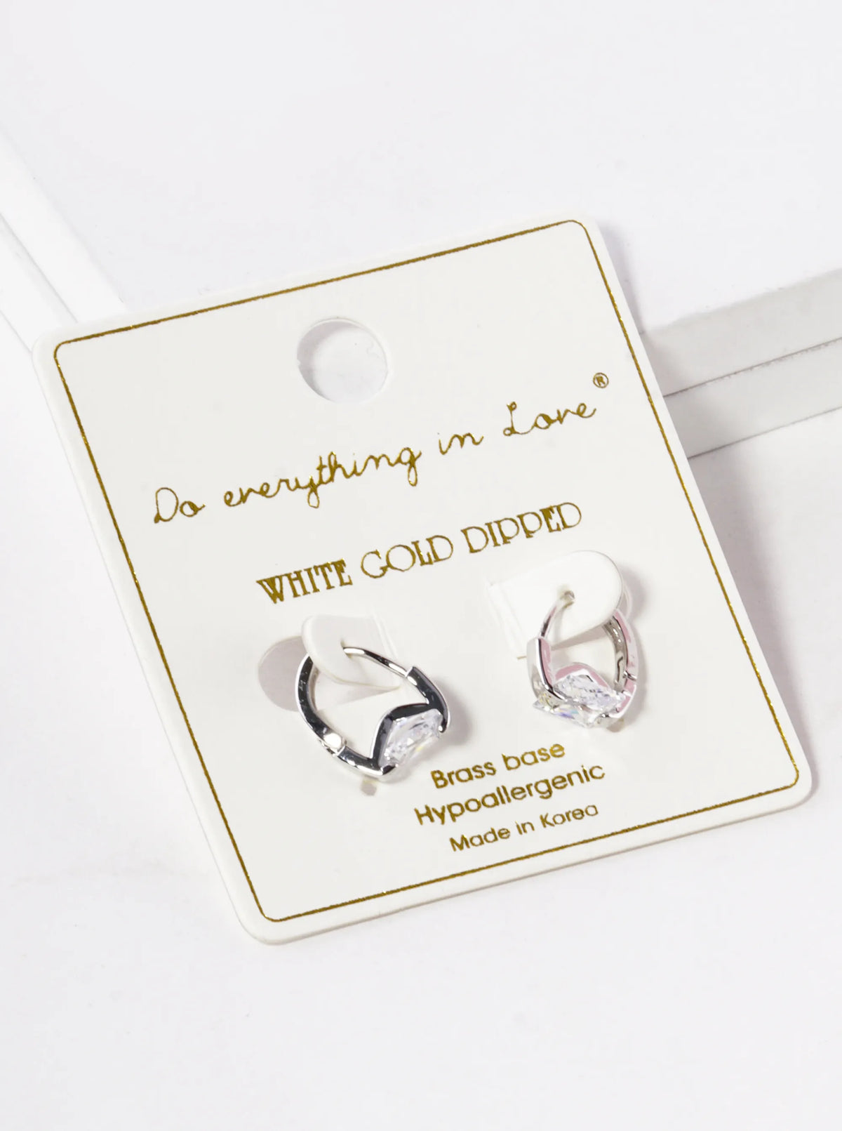 14K Gold Dipped Square CZ Stone 10mm Huggie Hoop Earrings
