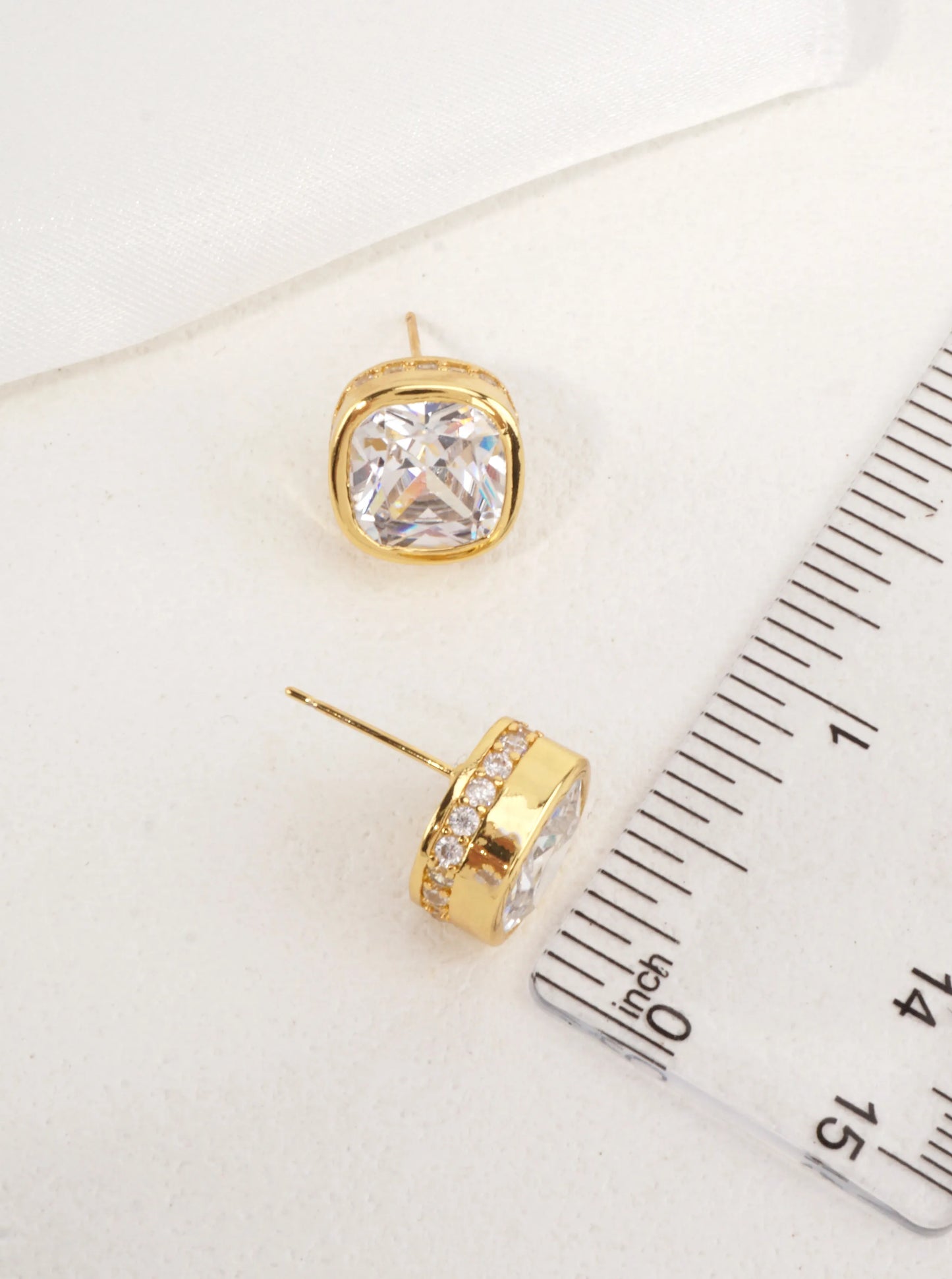 14K-Gold Dipped Square Cut CZ Stud Earrings
