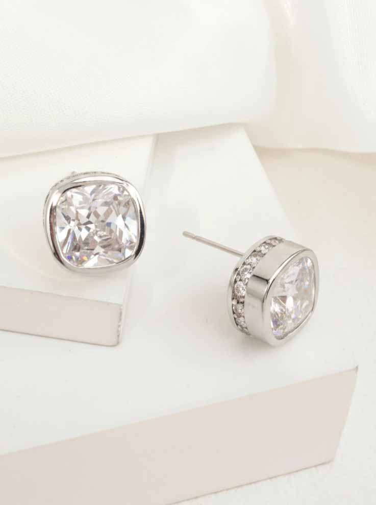 14K-Gold Dipped Square Cut CZ Stud Earrings
