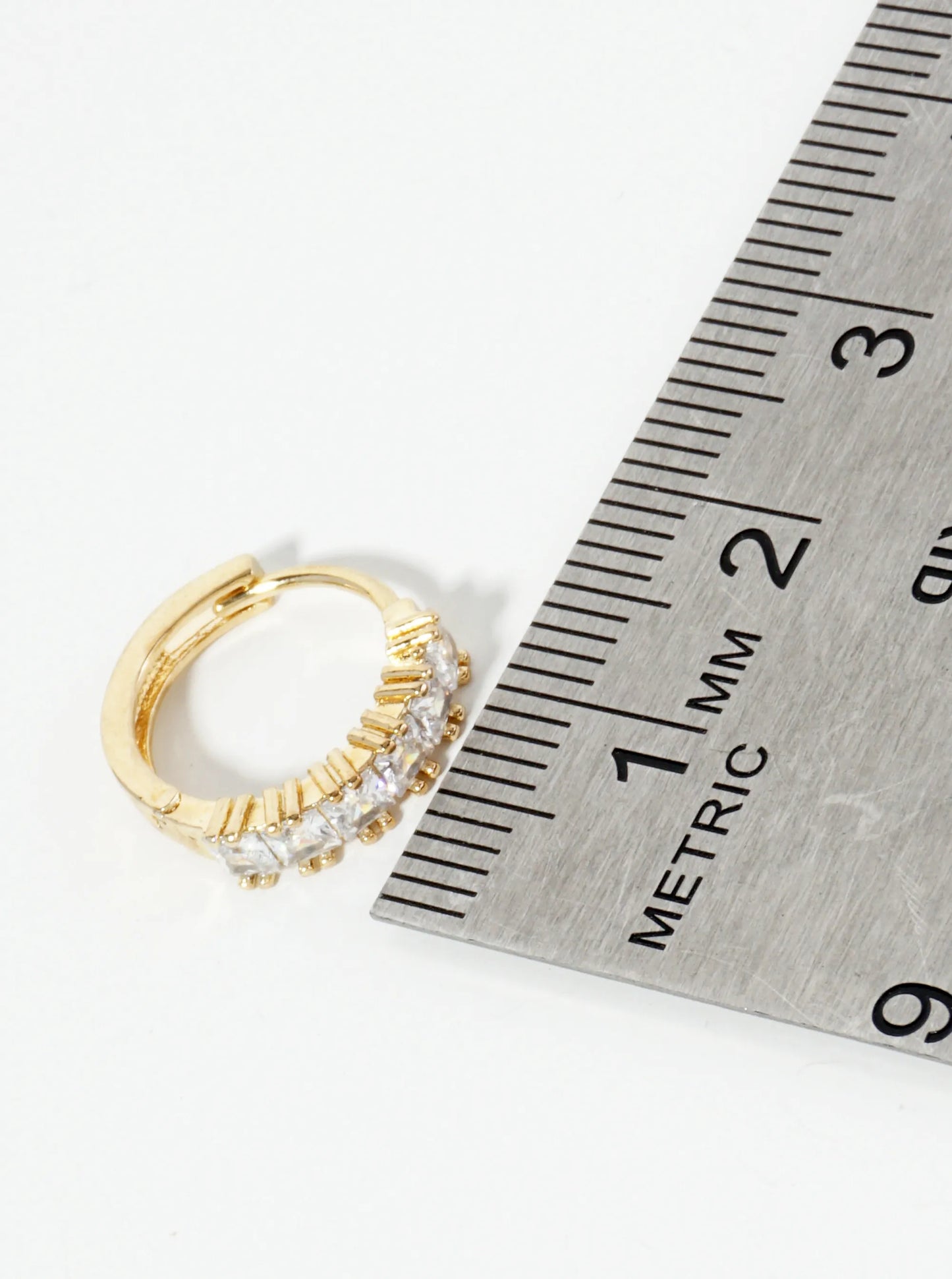 14K-Gold-Dipped Square Shape Cubic-Zirconia 13mm Huggie Hoop Earrings