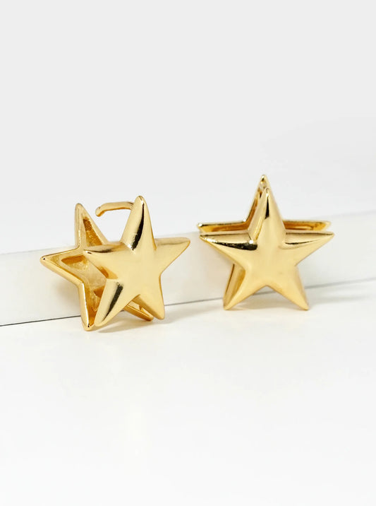 14K Gold Dipped Star Huggie Hoop Earrings