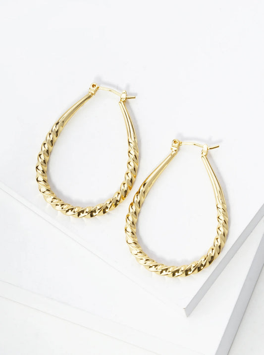14K Gold Dipped Teardrop Shape 40mm Twist Hoop Earrings
