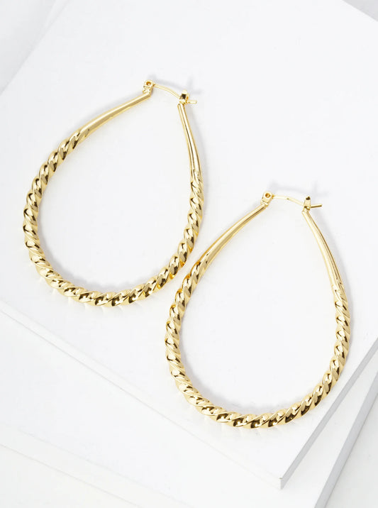 14K Gold Dipped Teardrop Shape 55mm Twist Hoop Earrings