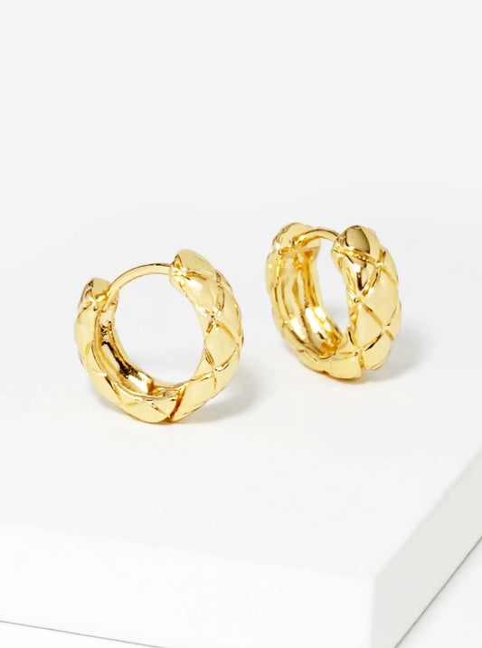 14K Gold Dipped Textured 9mm Brass Huggie Hoop Earrings