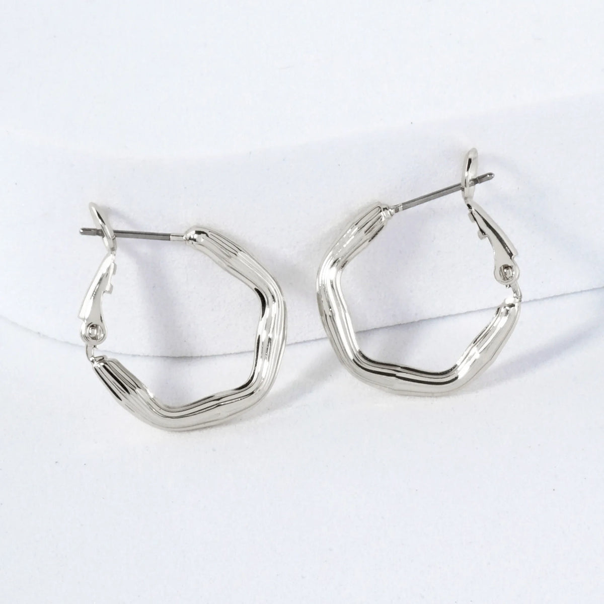 14K-Gold-Dipped Textured Brass Hexagon 20mm Omega-Back Hoop Earrings