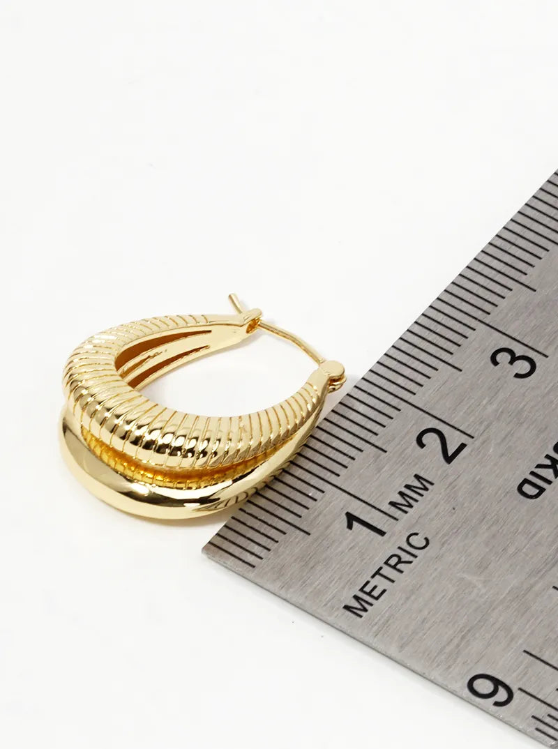 14K Gold Dipped Textured Metal Double Hinged Hoop Earrings