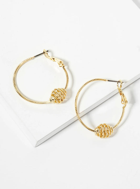 14K-Gold-Dipped Textured Spiral Accent 30mm Latch-Back Hoop Earrings