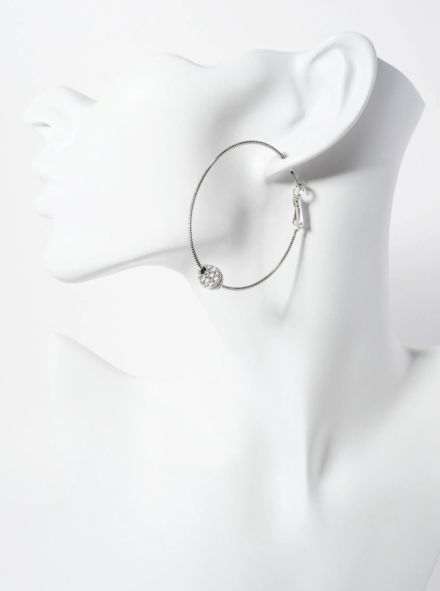 14K-Gold-Dipped Textured Spiral Accent 50mm Latch-Back Hoop Earrings