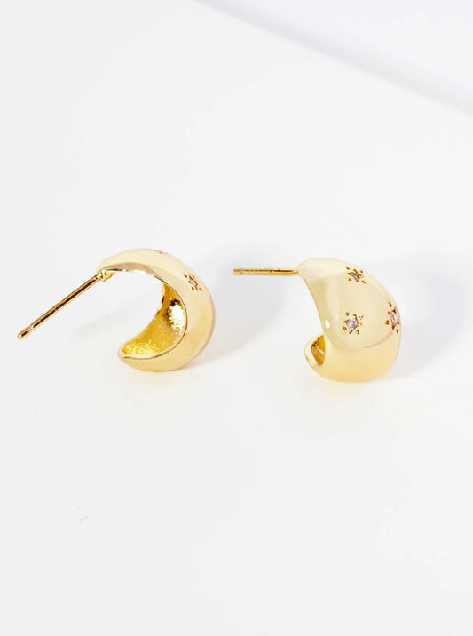 14K Gold Dipped Three CZ Stones Embedded Teardrop Small Hoop Earrings