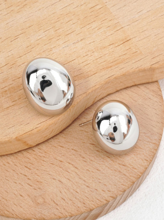 14K-White Gold Dipped Dome Stud Earrings