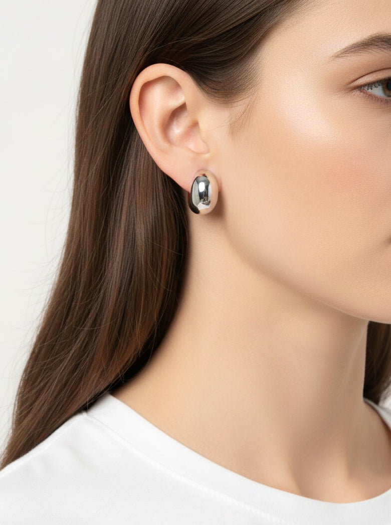 14K-White Gold Dipped Dome Stud Earrings