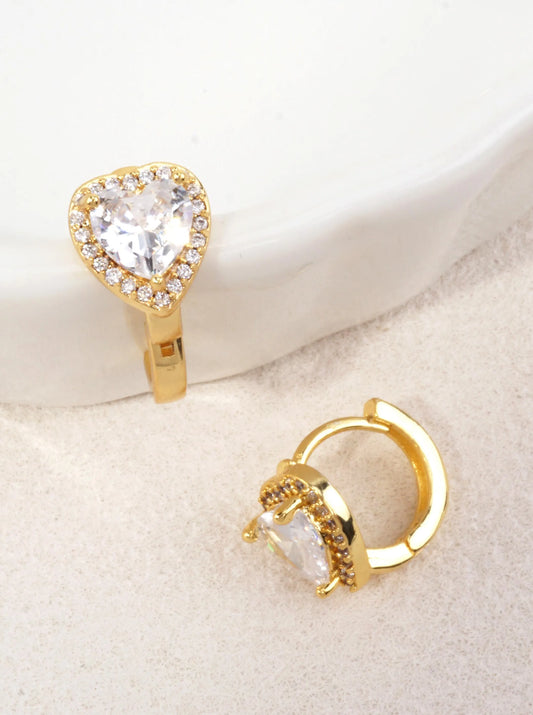 14k Gold Dipped Heart CZ Huggie Earrings