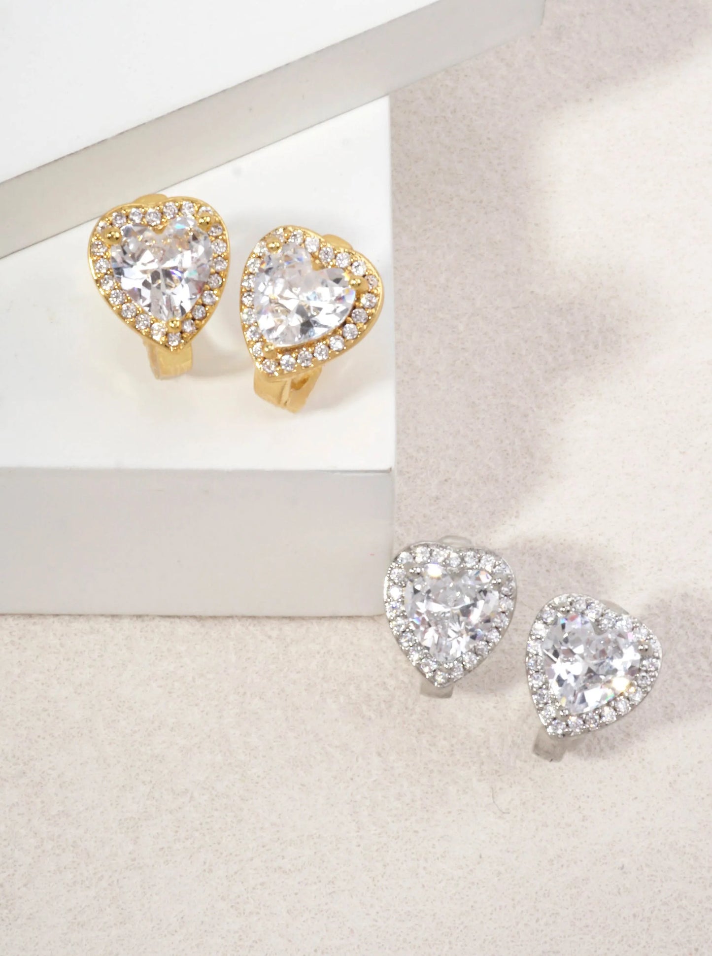 14k Gold Dipped Heart CZ Huggie Earrings