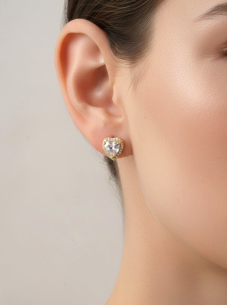 14k Gold Dipped Heart CZ Huggie Earrings