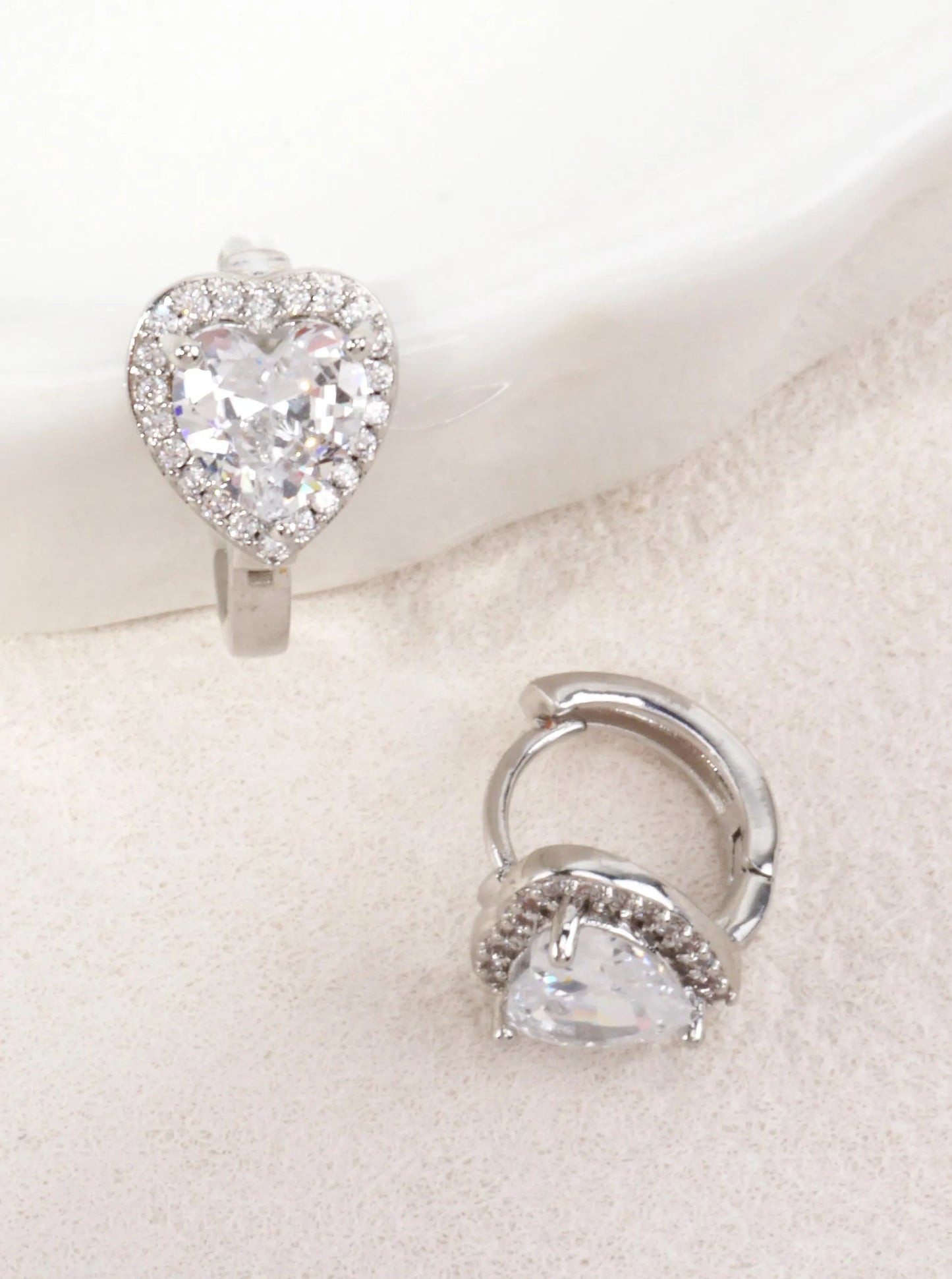 14k Gold Dipped Heart CZ Huggie Earrings