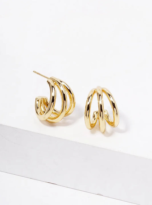 14k Gold Dipped Metal 15mm Triple Open Hoop Earrings