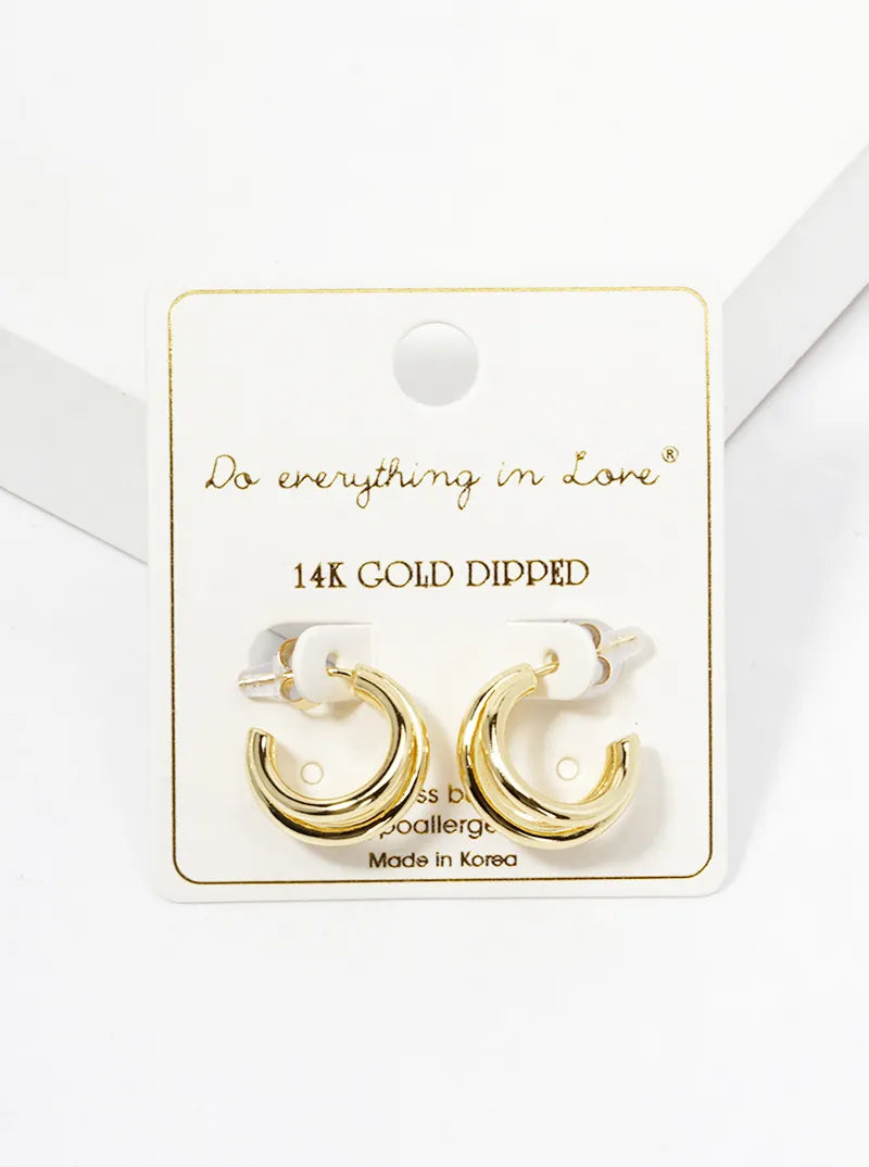 14k Gold Dipped Metal 15mm Triple Open Hoop Earrings