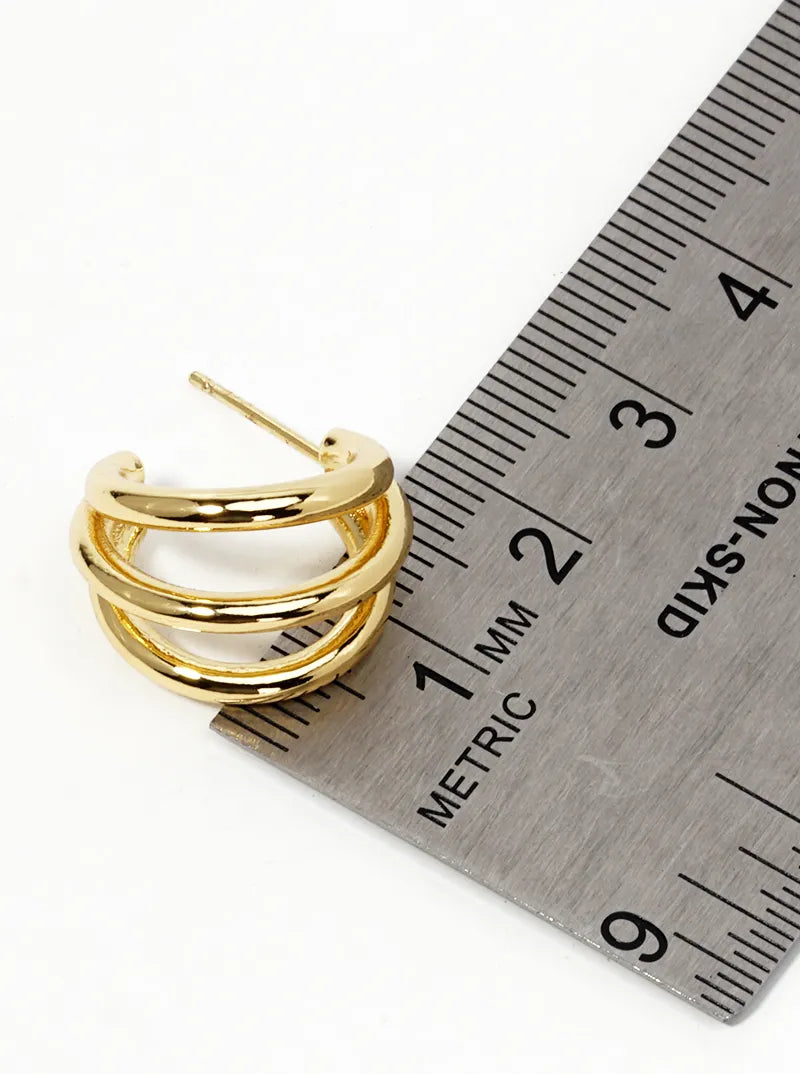 14k Gold Dipped Metal 15mm Triple Open Hoop Earrings