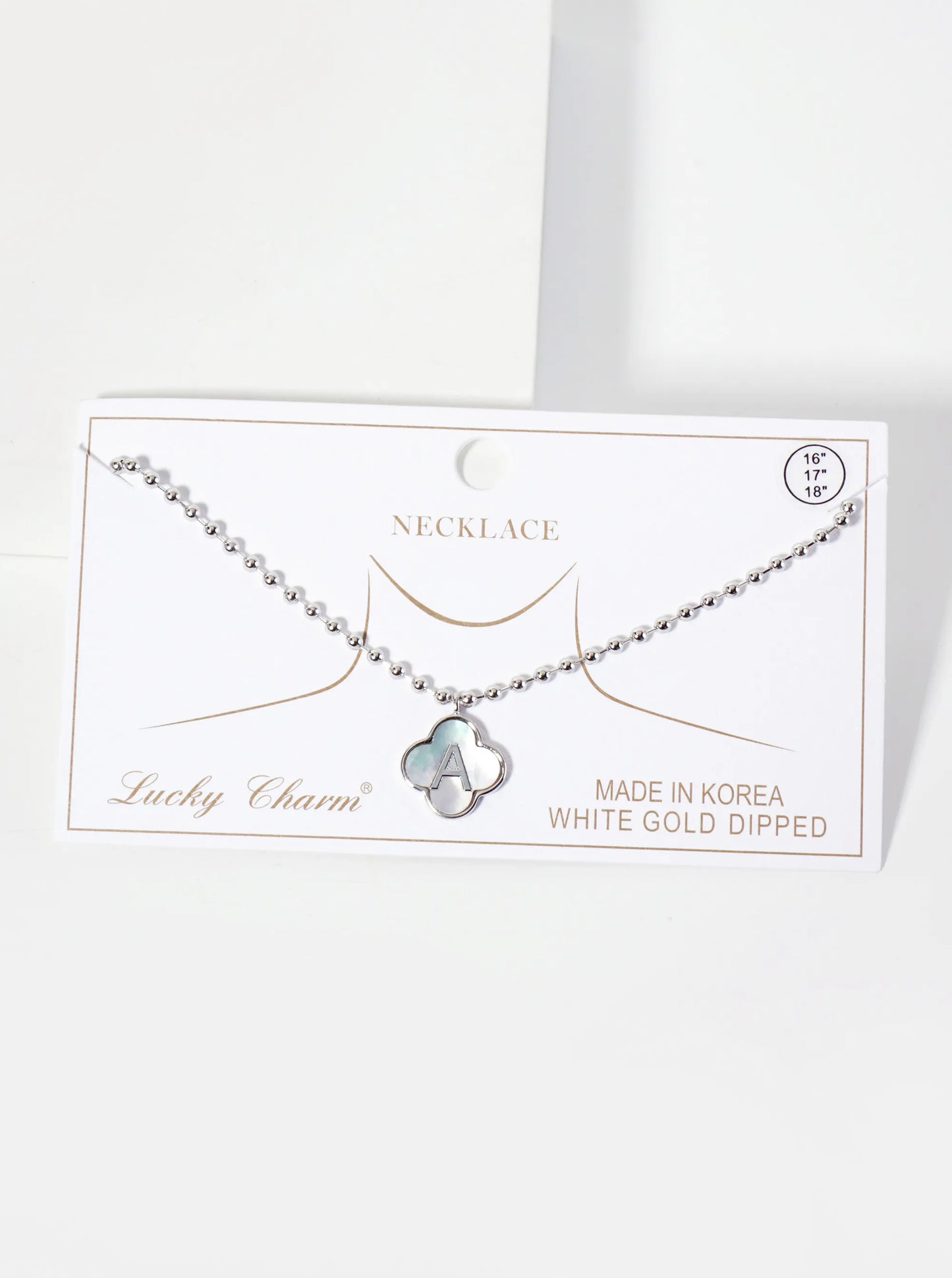 14mm 18K-Gold-Dipped Brass Mother-of-Pearl Quatrefoil Initial Monogram Ball-Chain Necklace