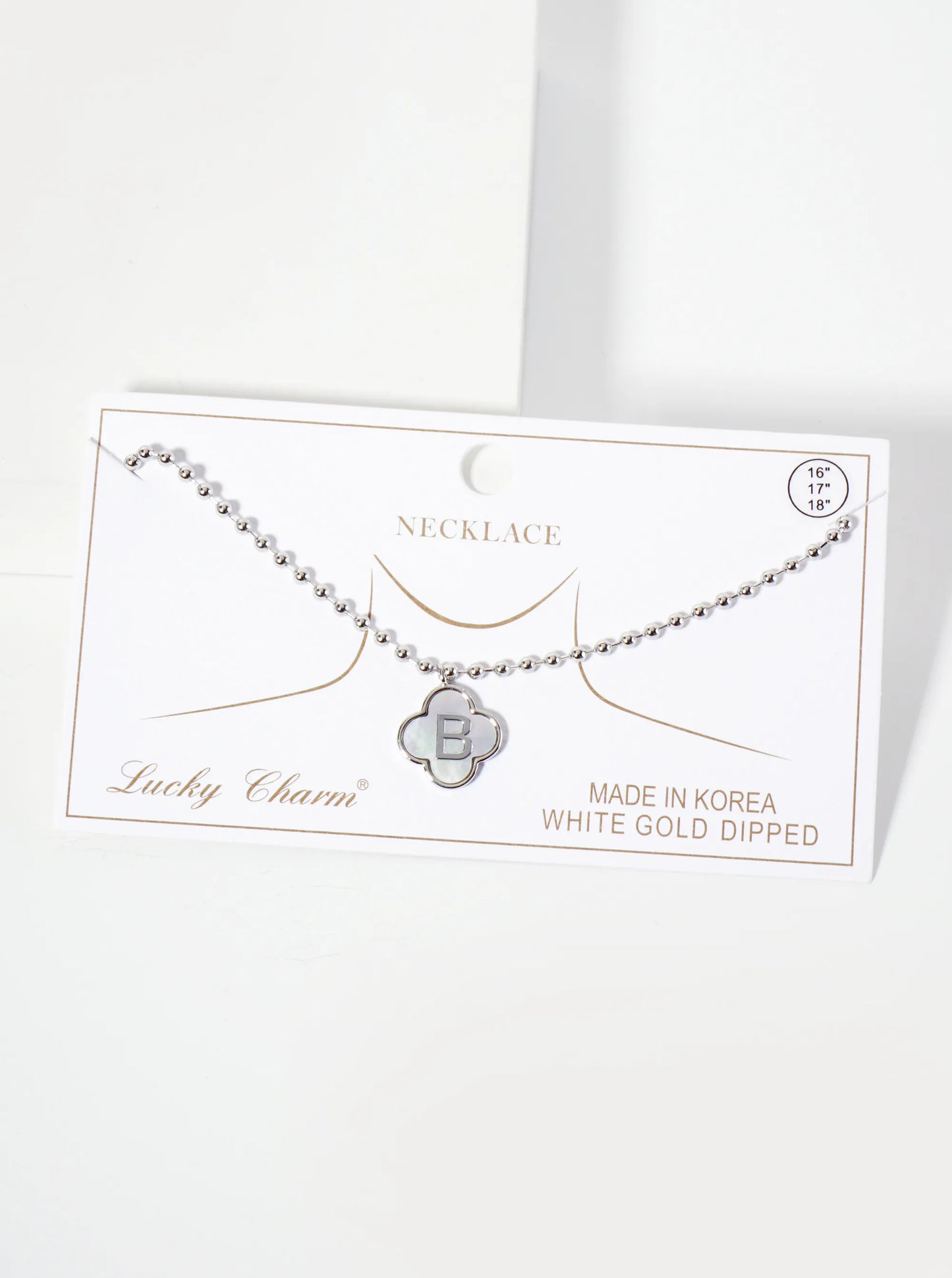 14mm 18K-Gold-Dipped Brass Mother-of-Pearl Quatrefoil Initial Monogram Ball-Chain Necklace