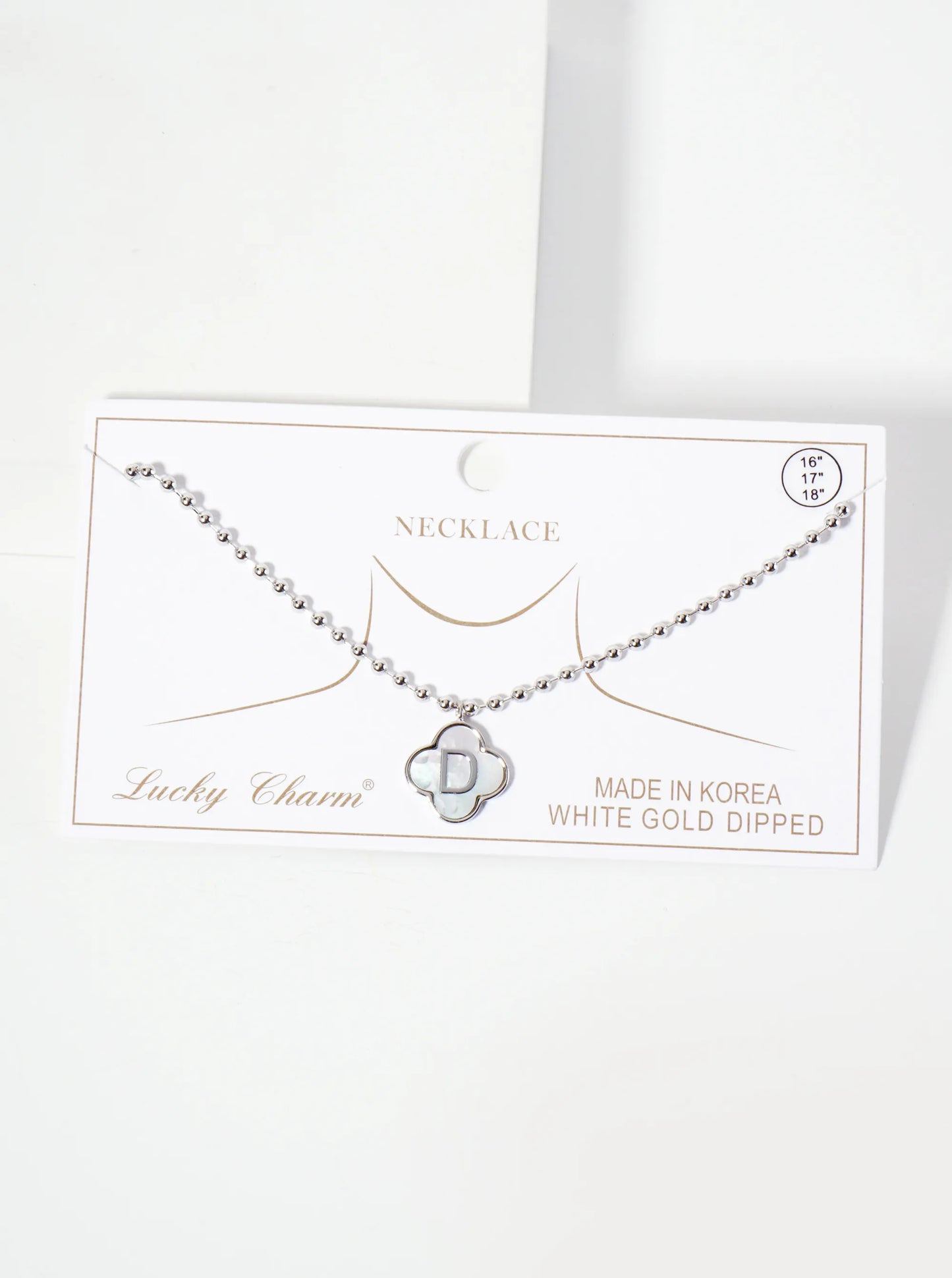 14mm 18K-Gold-Dipped Brass Mother-of-Pearl Quatrefoil Initial Monogram Ball-Chain Necklace