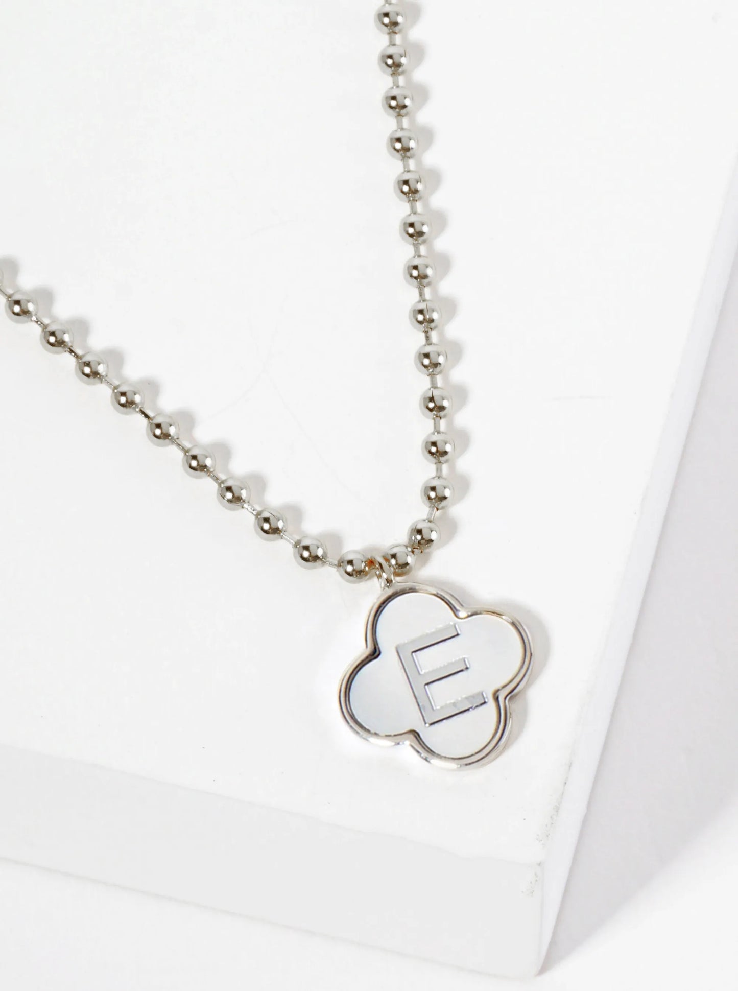 14mm 18K-Gold-Dipped Brass Mother-of-Pearl Quatrefoil Initial Monogram Ball-Chain Necklace