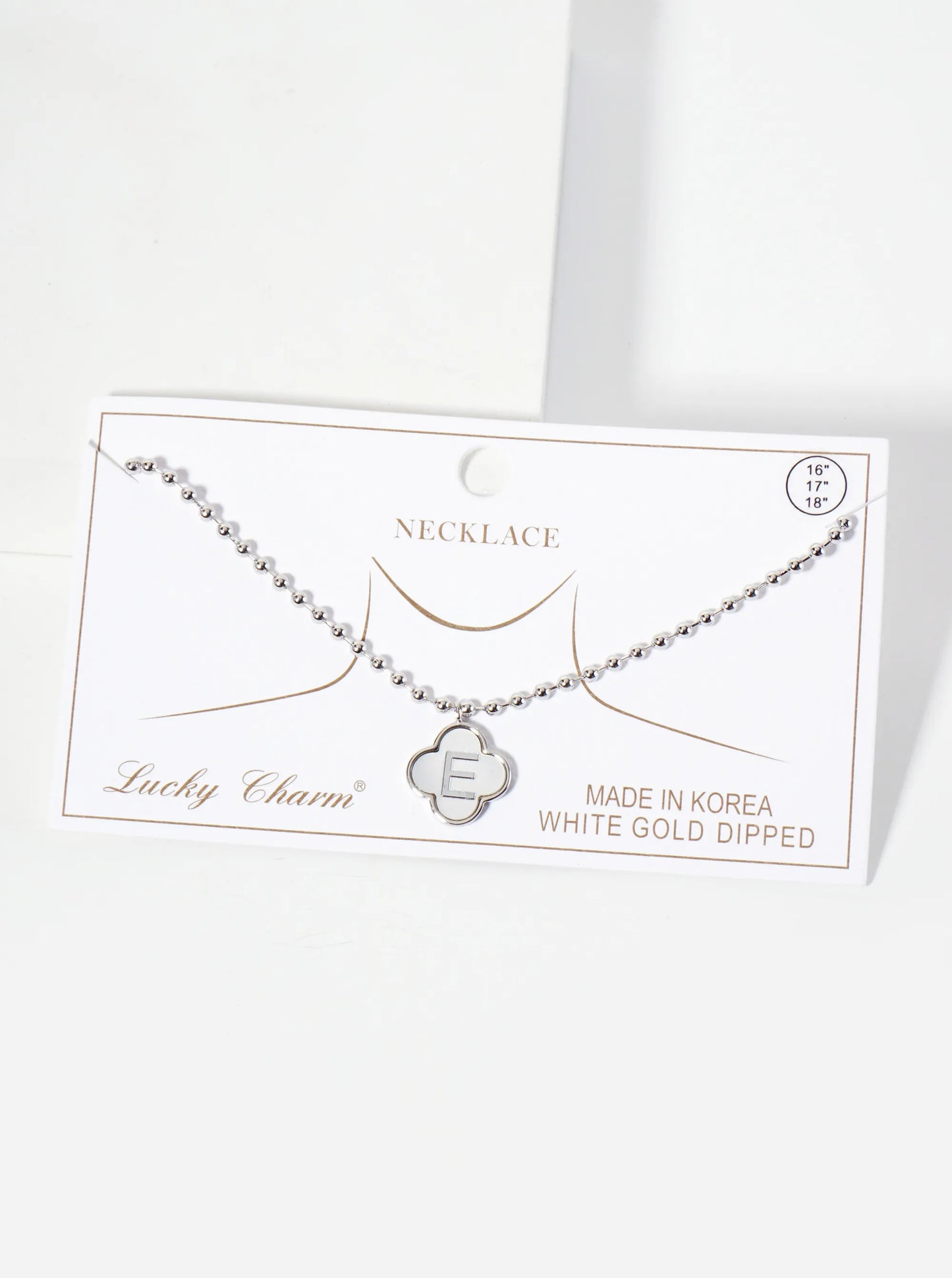 14mm 18K-Gold-Dipped Brass Mother-of-Pearl Quatrefoil Initial Monogram Ball-Chain Necklace