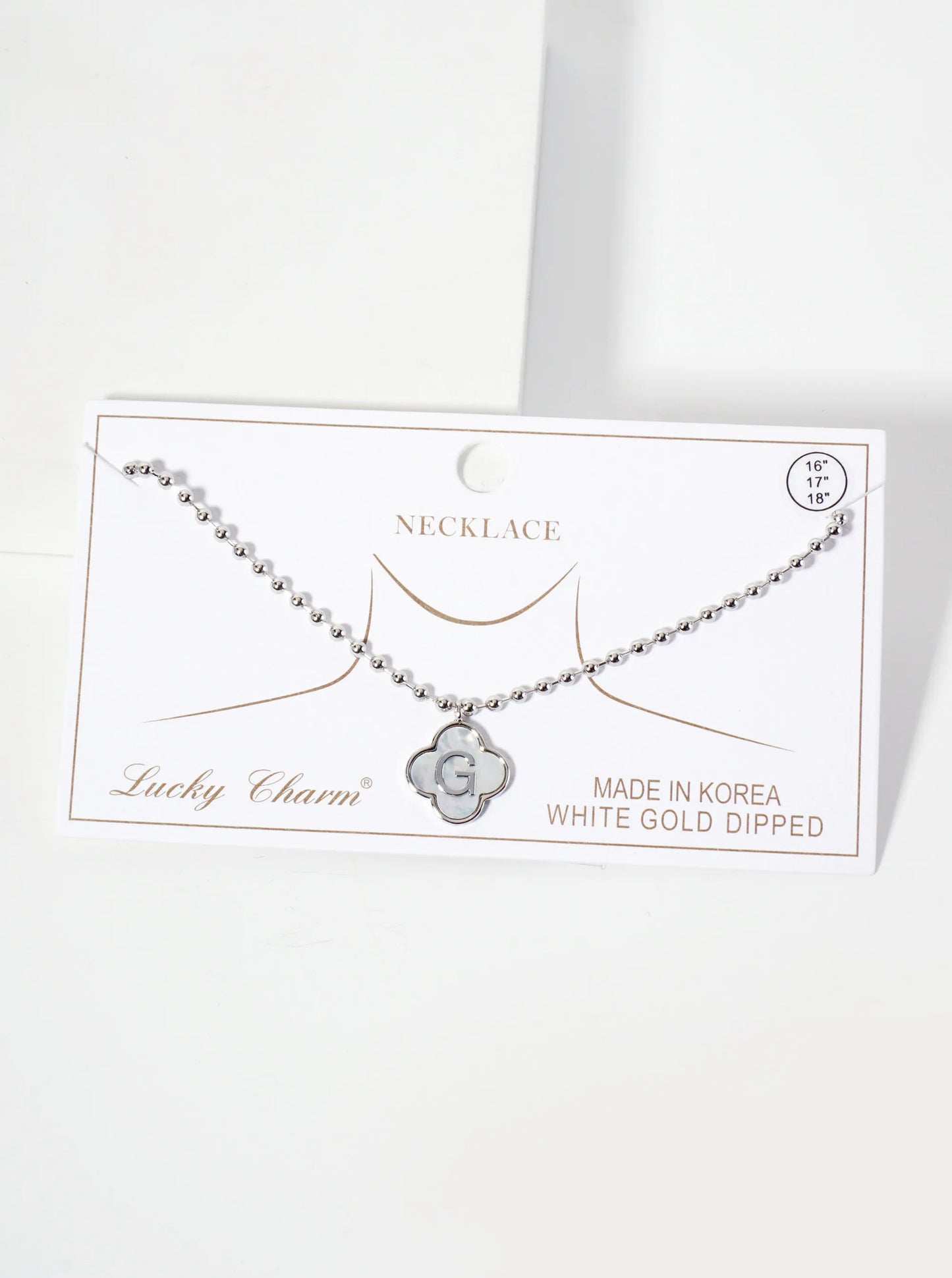 14mm 18K-Gold-Dipped Brass Mother-of-Pearl Quatrefoil Initial Monogram Ball-Chain Necklace