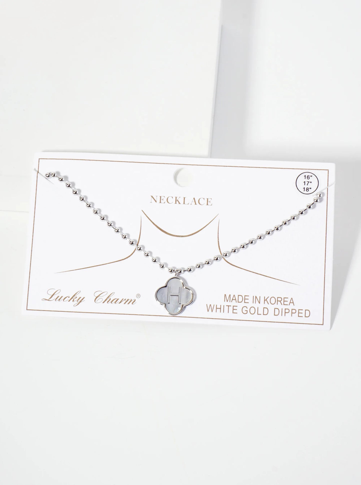 14mm 18K-Gold-Dipped Brass Mother-of-Pearl Quatrefoil Initial Monogram Ball-Chain Necklace