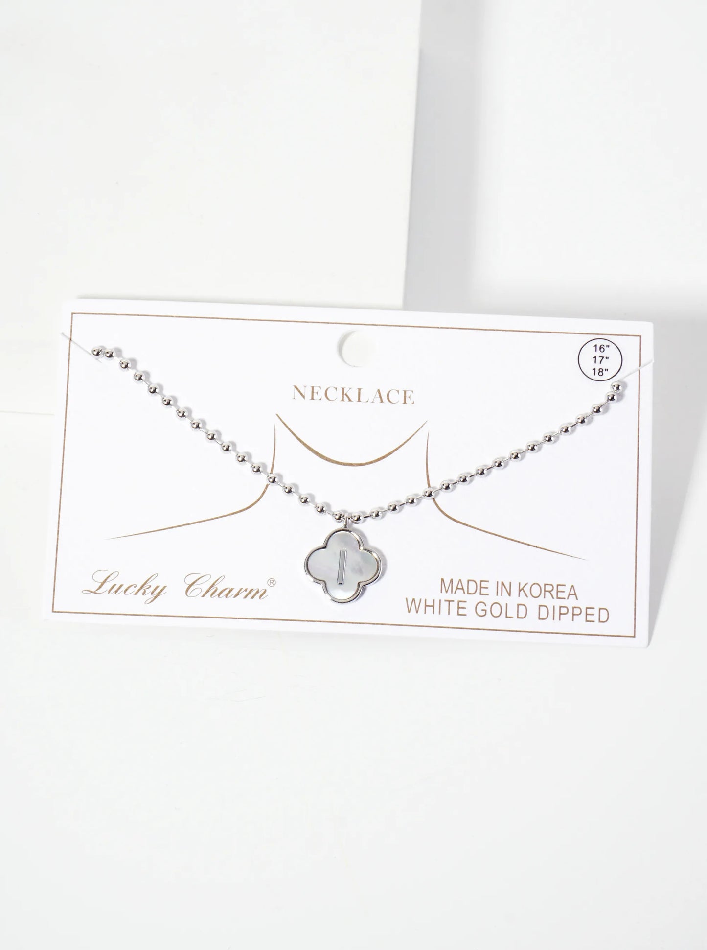 14mm 18K-Gold-Dipped Brass Mother-of-Pearl Quatrefoil Initial Monogram Ball-Chain Necklace
