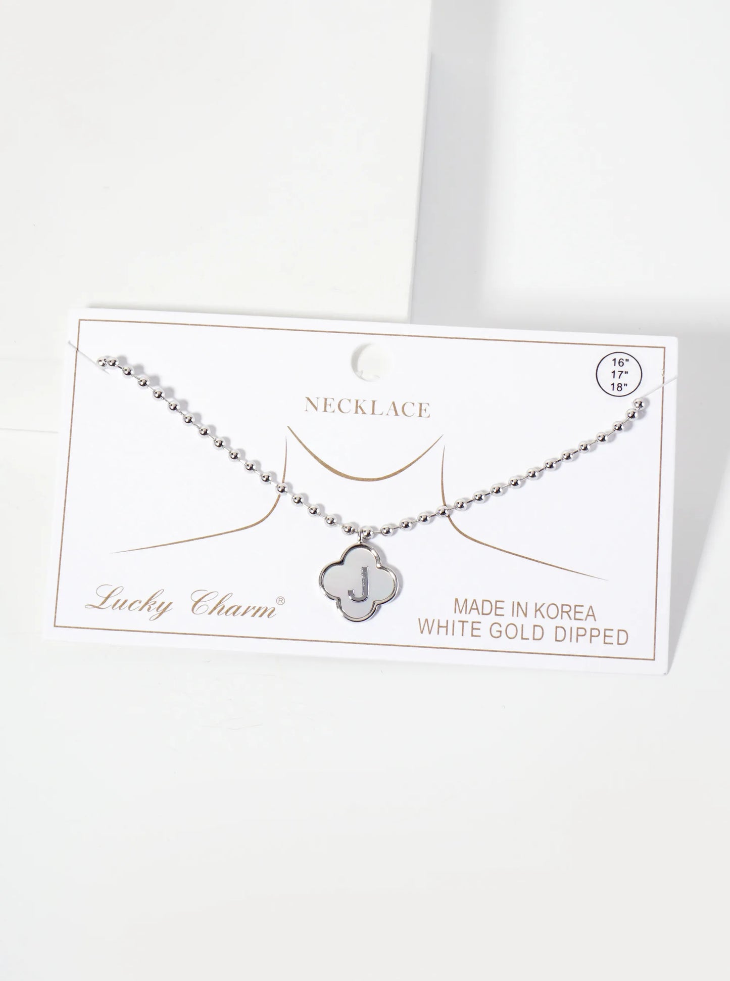 14mm 18K-Gold-Dipped Brass Mother-of-Pearl Quatrefoil Initial Monogram Ball-Chain Necklace