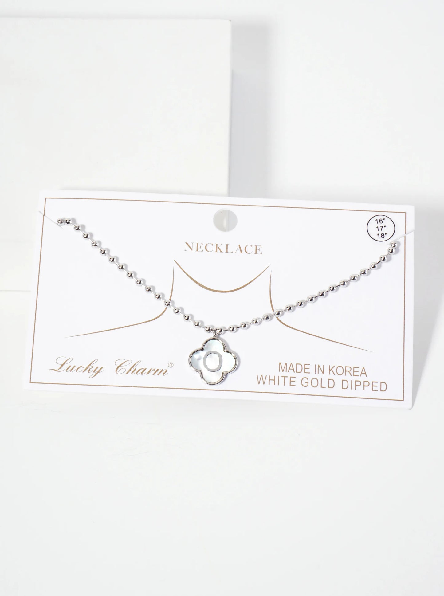 14mm 18K-Gold-Dipped Brass Mother-of-Pearl Quatrefoil Initial Monogram Ball-Chain Necklace
