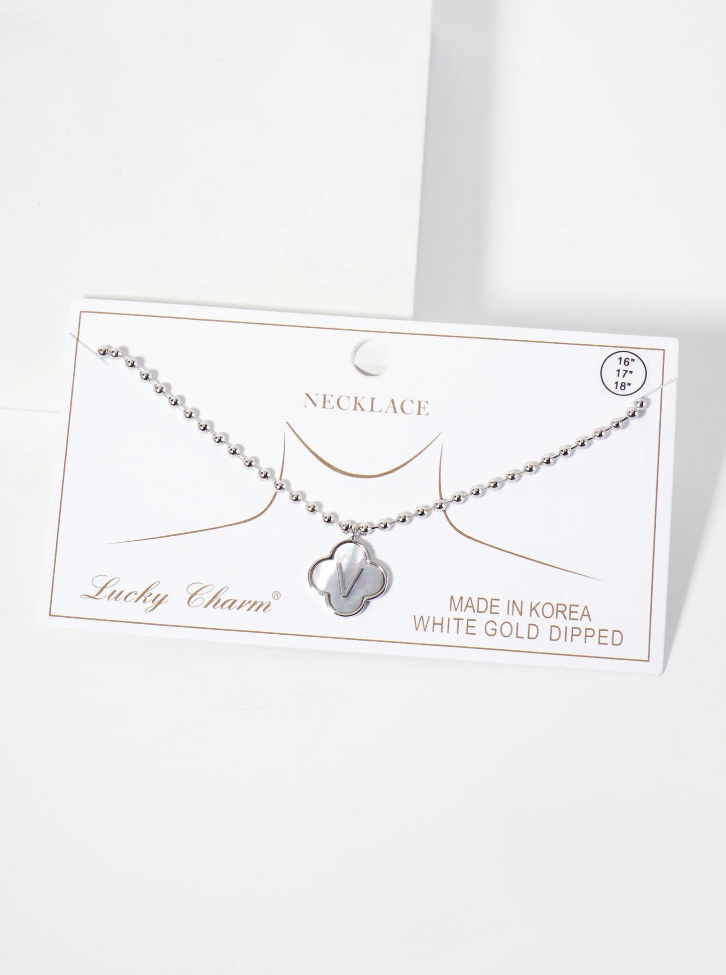 14mm 18K-Gold-Dipped Brass Mother-of-Pearl Quatrefoil Initial Monogram Ball-Chain Necklace