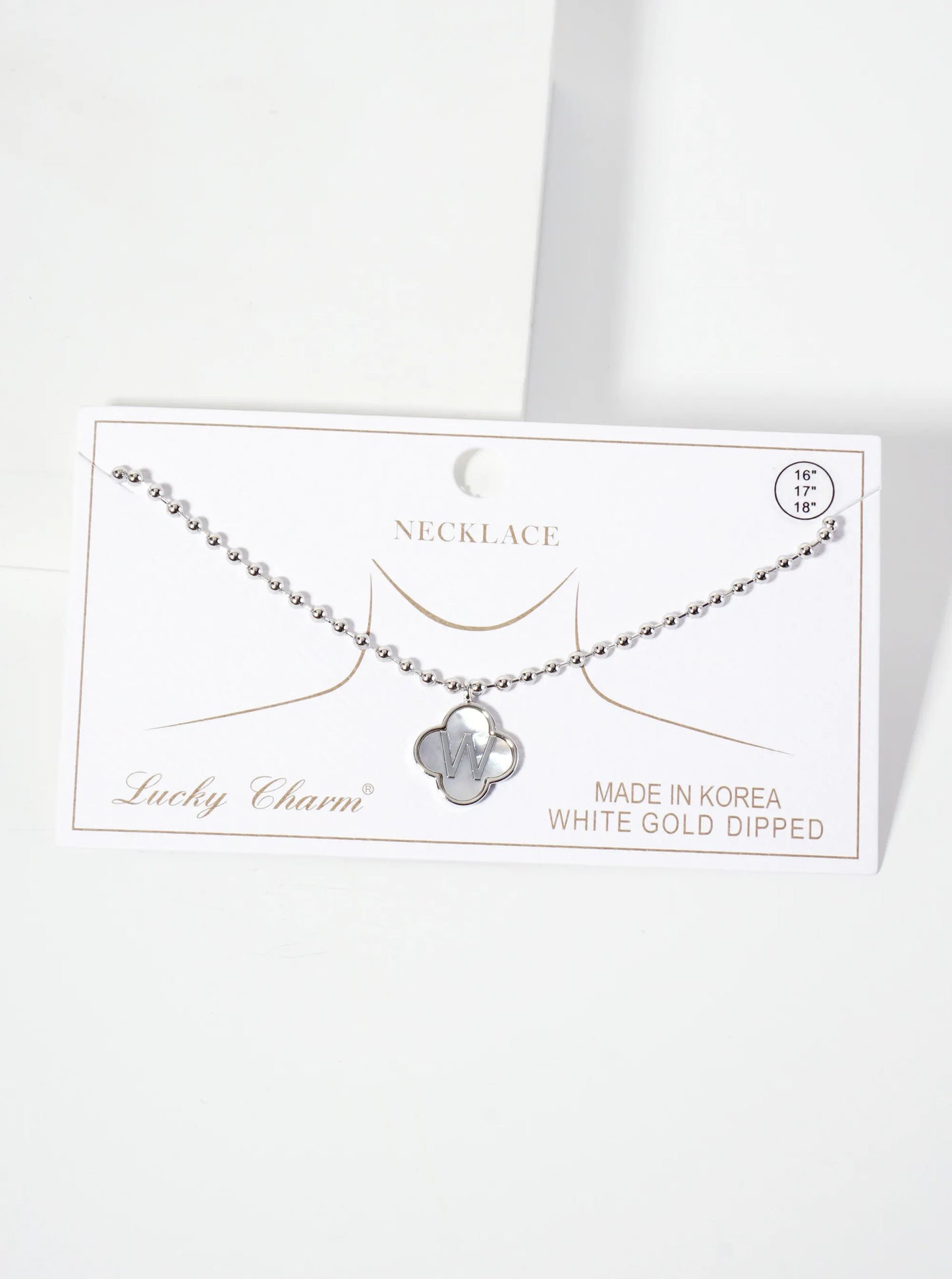 14mm 18K-Gold-Dipped Brass Mother-of-Pearl Quatrefoil Initial Monogram Ball-Chain Necklace