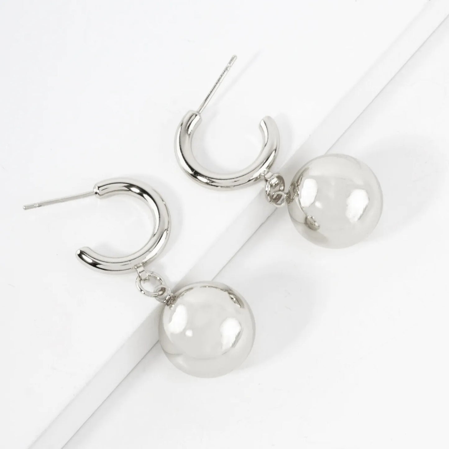 14mm Brass Ball Drop 15mm 14K-Gold-Dipped Hoop Earrings