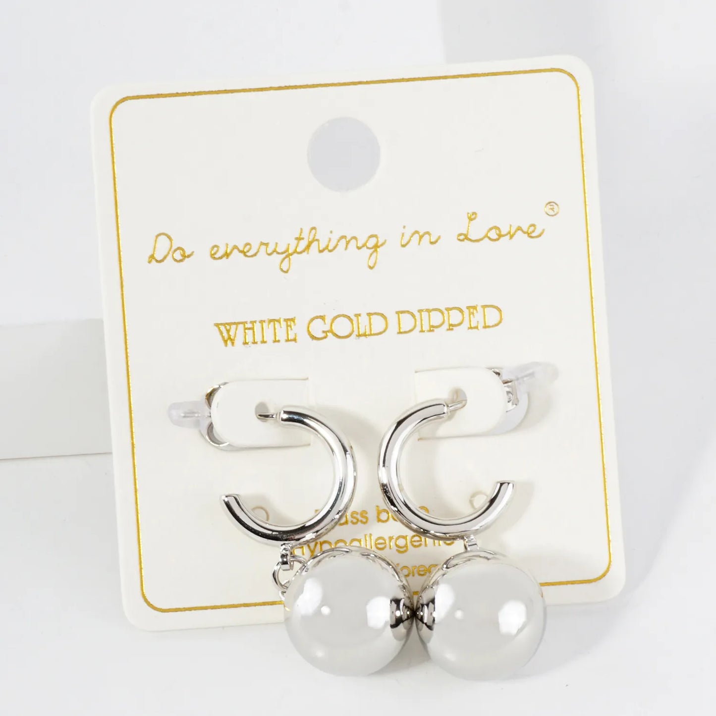 14mm Brass Ball Drop 15mm 14K-Gold-Dipped Hoop Earrings