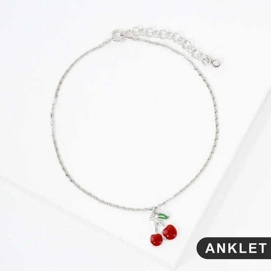 14mm Enamel Cherry Charm 18K-Gold-Dipped Brass Anklet