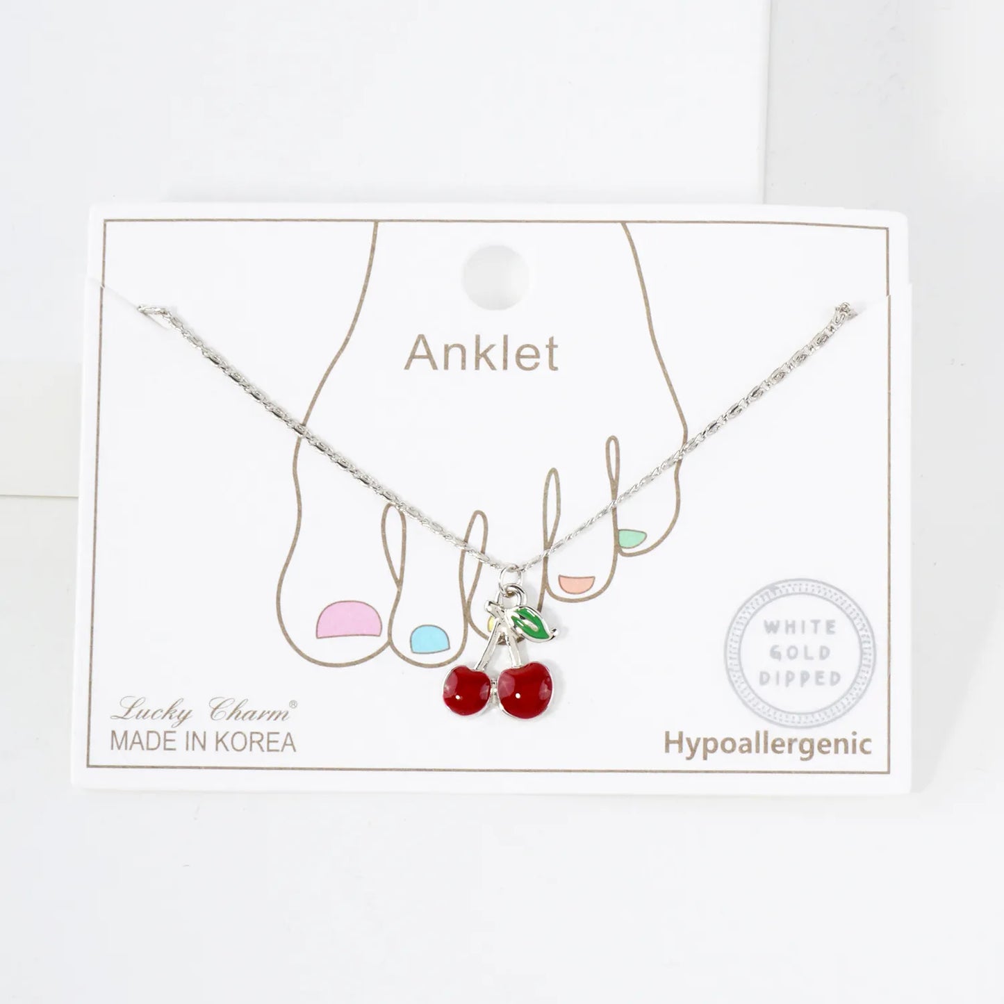 14mm Enamel Cherry Charm 18K-Gold-Dipped Brass Anklet