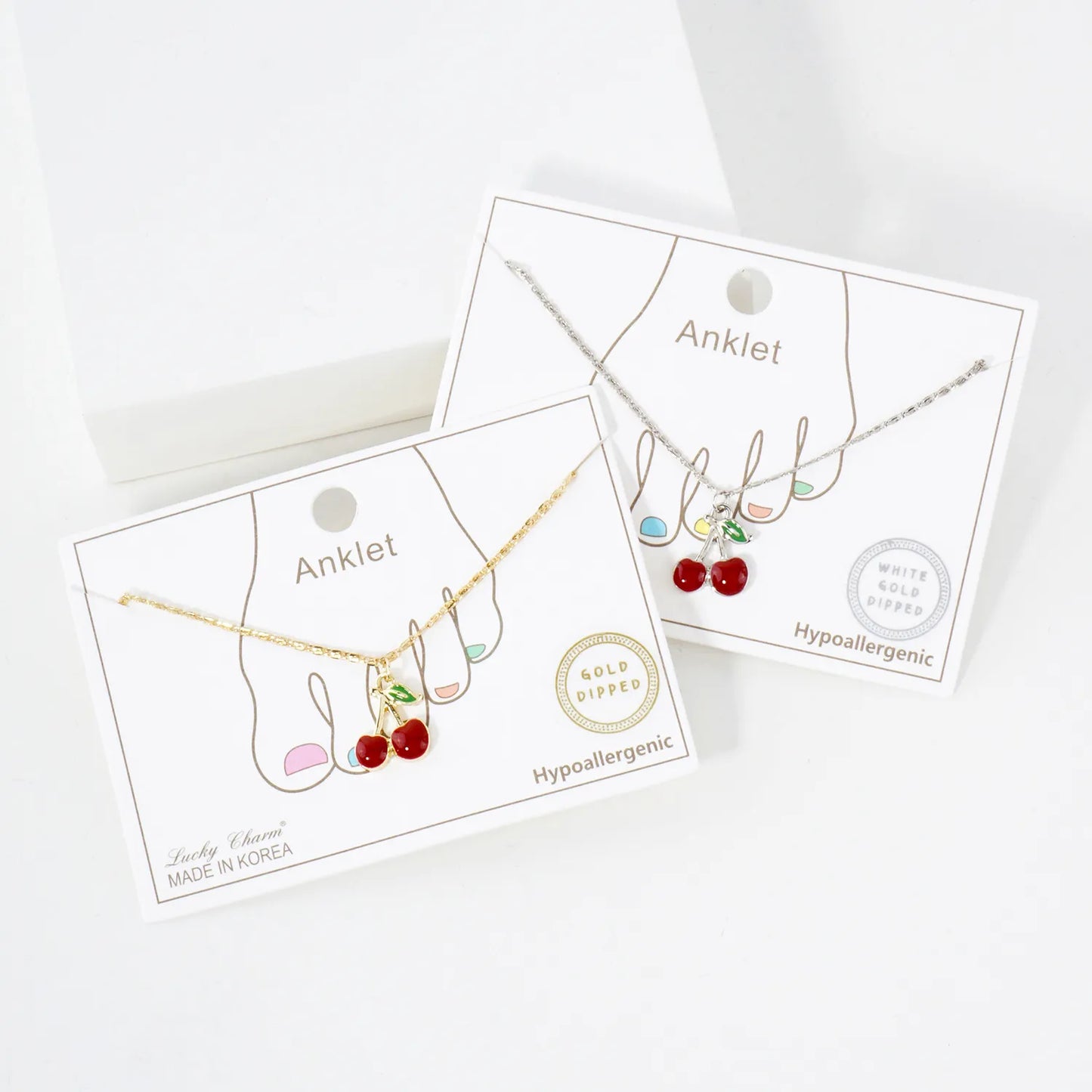 14mm Enamel Cherry Charm 18K-Gold-Dipped Brass Anklet